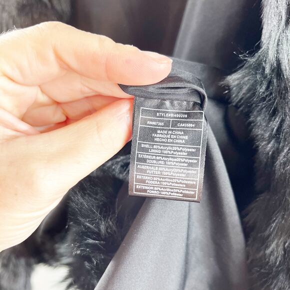 BB Dakota Its All Happening Chevron Faux Fur Winter Coat Jacket Black XS - Picture 7 of 9